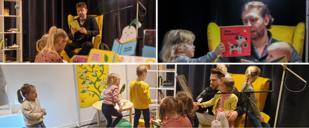 Vilniaus knygų mugėje vyko akcijos „Tėčiai skaito vaikams“ renginiai. Nuotr. Arūno Sartanavičiaus ir Viktorijos Bulyginaitės